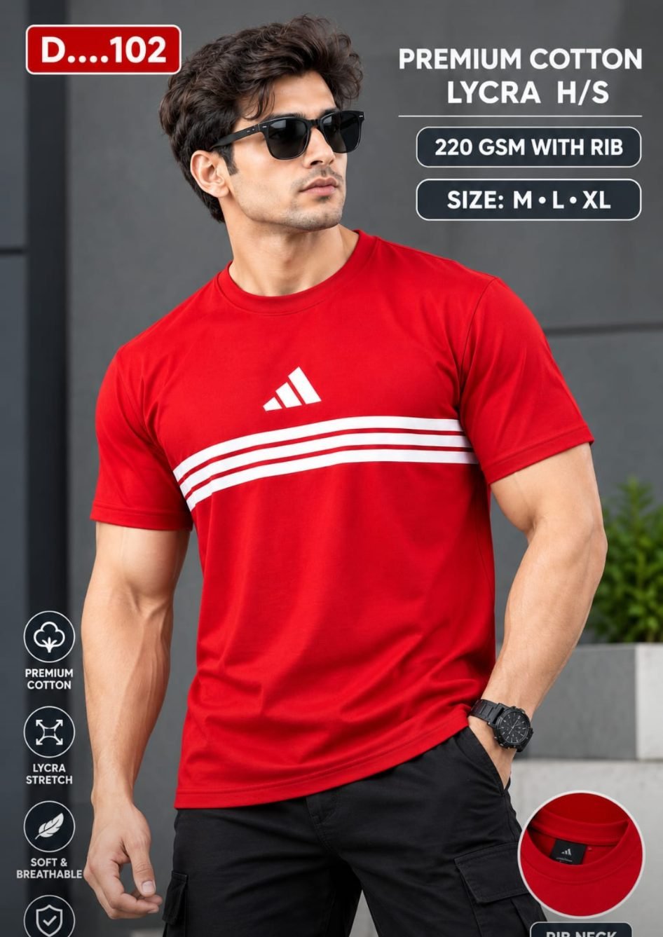 D-102 Premium Cotton Lycra Half Sleeve T-Shirt — Front