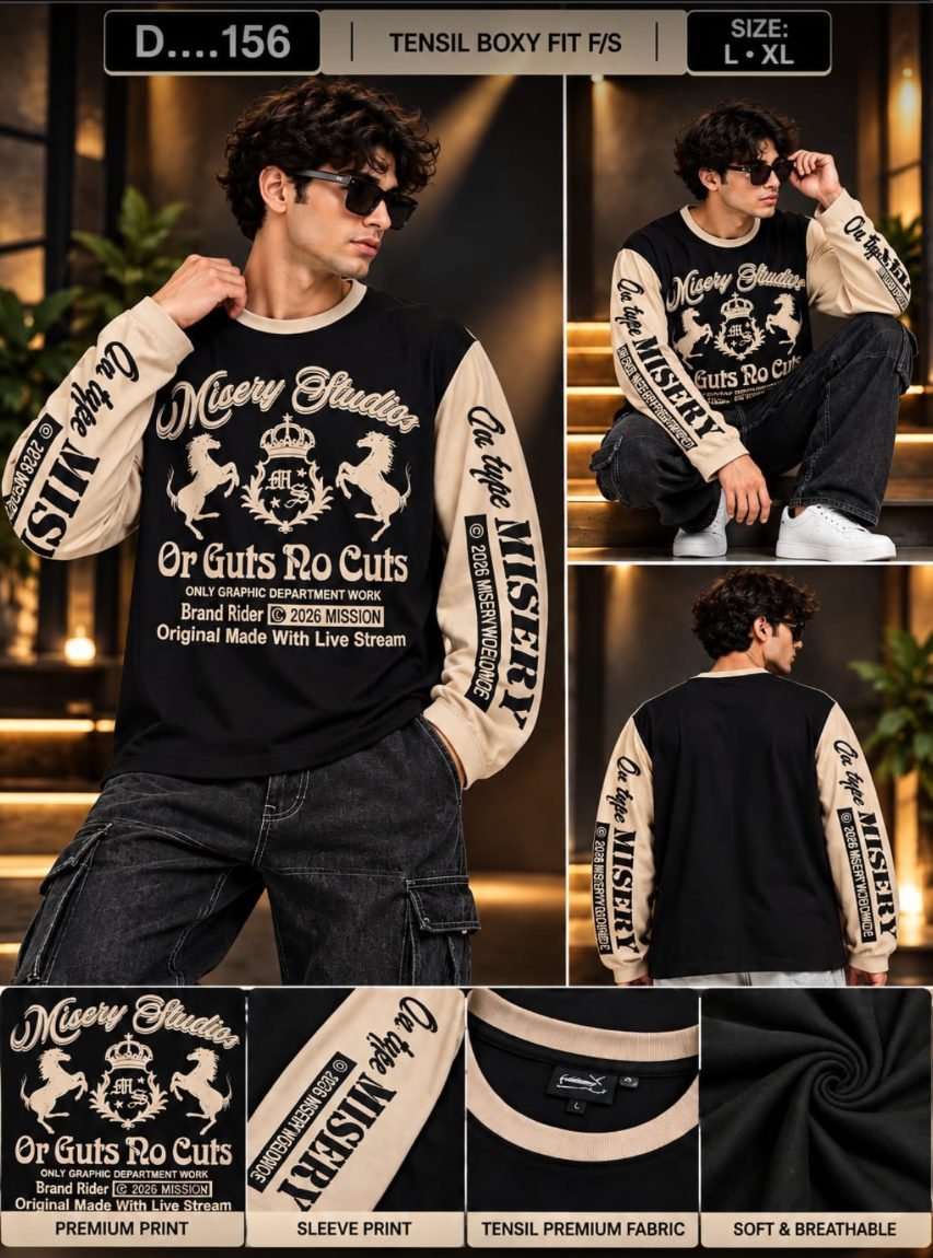 D-156 Tensil Boxy Fit Full Sleeve T-Shirt — On model