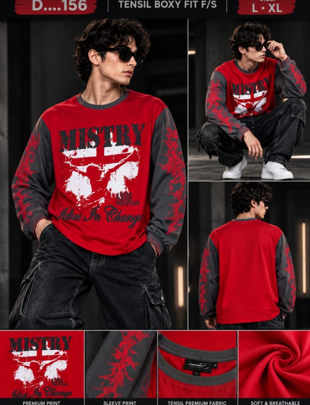 D-156 Tensil Boxy Fit Full Sleeve T-Shirt — Front
