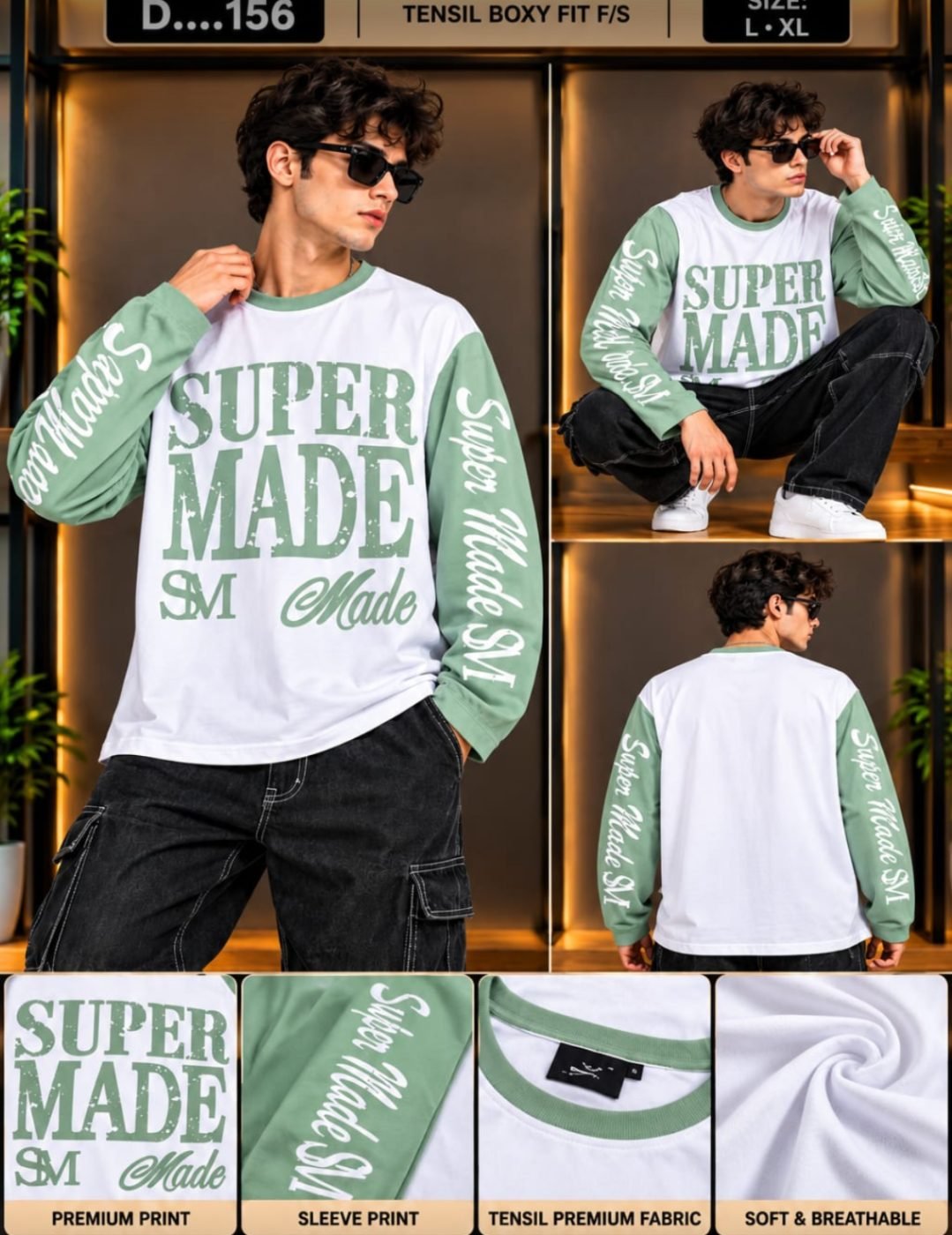 D-156 Tensil Boxy Fit Full Sleeve T-Shirt — On model