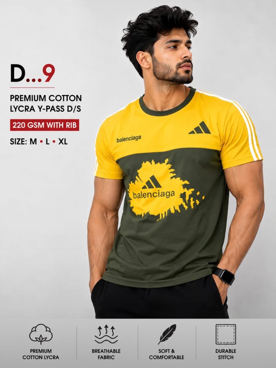 D-9 Premium Cotton Lycra Y-Pass D/S T-Shirt — Front