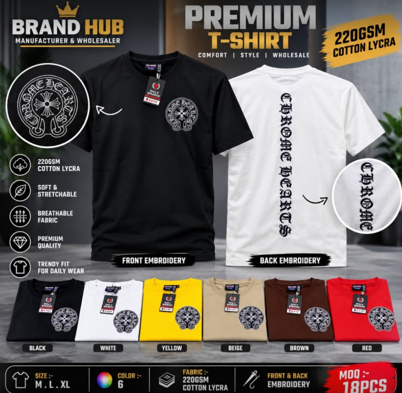 BH-EMB01 Premium Embroidered T-Shirt — Front & Back — Front