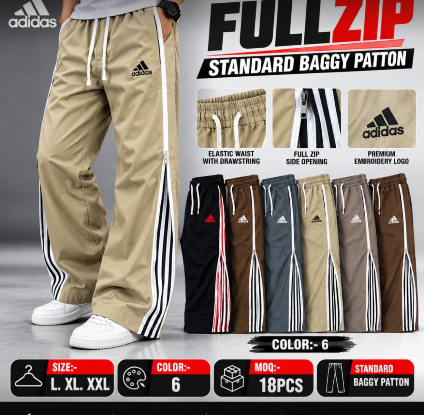 FZ-01 Full Zip Standard Baggy Track Pant — Front